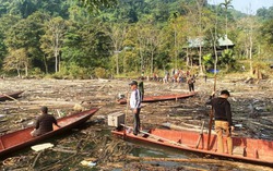 Lòng hồ Bản Vẽ ngập rác, học sinh nhiều bản chật vật đường đến trường
