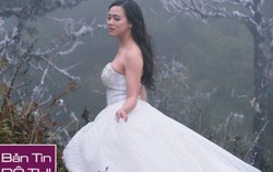 Cô dâu vai trần ‘cắn răng’ chụp ảnh cưới với băng tuyết