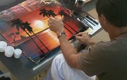 Choáng với bức vẽ Hoàng hôn trên biển bằng hộp sơn