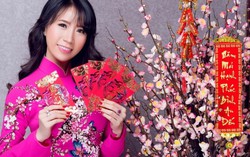 Ngắm áo dài hoa đào của Á khôi Lê Ngọc Thanh