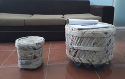 Độc đáo thùng rác, bàn ghế làm từ chai nhựa phế thải