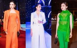 Á hậu Huyền My diện đầm màu cam nổi bật đi xem thời trang