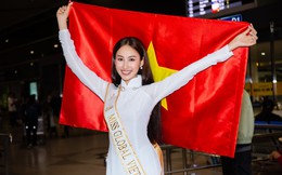 Đoàn Hồng Trang diện áo dài trắng lên đường dự thi Miss Global 2022