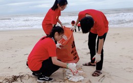 Nữ sinh THPT ở Quảng Bình tích cực tham gia làm sạch bãi biển
