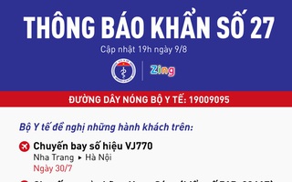 Bộ Y tế thông báo khẩn với hành khách chuyến bay VJ770 Nha Trang - Hà Nội 