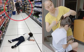 Con trai Thu Minh nằm ăn vạ giữa siêu thị, người nước ngoài cũng phải có thái độ