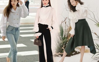 Áo blouse trắng dễ nhạt nhòa, nhưng qua tay sao Hàn là hóa sang xịn và đẹp hút mắt
