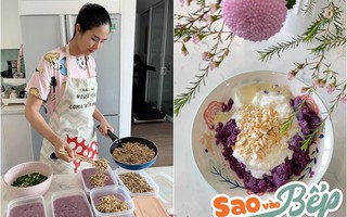 Sao vào bếp: "Hoa hậu đảm nhất vịnh Bắc Bộ" khoe loạt món ăn từ khoai lang tím đẹp mắt