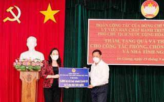 Phó Chủ tịch nước Võ Thị Ánh Xuân trao quà hỗ trợ phòng chống dịch Covid-19 ở An Giang