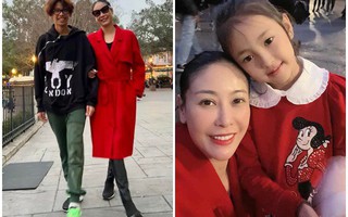 Mẹ con HH Hà Kiều Anh nổi bật ở Mỹ: Con trai cao ngang mẹ, con gái xinh như công chúa