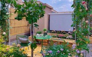 Cặp vợ chồng trẻ biến sân thượng thành khu vườn nghỉ ngơi kiêm rạp chiếu phim ngoài trời