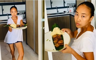 "Cười bể bụng" cảnh nữ ca sĩ Đoan Trang bưng đồ ăn đãi hội chị em