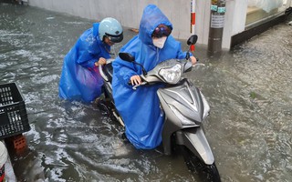 Giao thông rối loạn, ô tô "bơi" giữa phố do mưa lớn, Đà Nẵng cho học sinh nghỉ học
