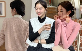 Kiểu tóc sang chảnh được hội blogger Hàn áp dụng khi diện áo cao cổ