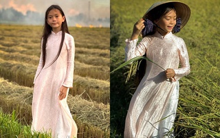 Con gái 9 tuổi của Đoan Trang cao lớn, ra dáng thiếu nữ khi diện áo dài