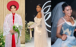 Trang phục cưới của siêu mẫu Minh Tú: Biến hóa áo dài của mẹ, diện váy từ đồ tái chế