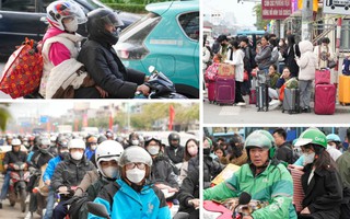 Người dân lỉnh kỉnh đồ đạc trở lại Hà Nội sau kỳ nghỉ Tết Ất Tỵ, gặp khó khi đặt xe ôm, taxi
