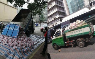 Vũ Hán: Chở thịt lợn chuyển tới người dân bằng… xe chở rác và xe cứu thương
