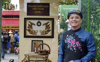 Tranh gạo Quỳnh Vy tặng tác phẩm đôi cá chép cho thành phố Aichi