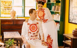 Trang Trần tình tứ bên chồng trong bộ hình đậm chất truyền thống