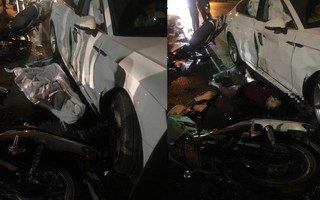 2 xe máy đâm vào xe Audi, cô gái trẻ tử vong, 3 người nguy kịch