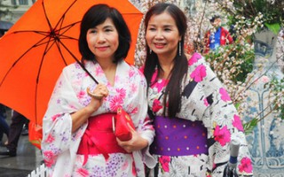 Người dân Thủ đô đội mưa ngắm hoa anh đào Nhật Bản